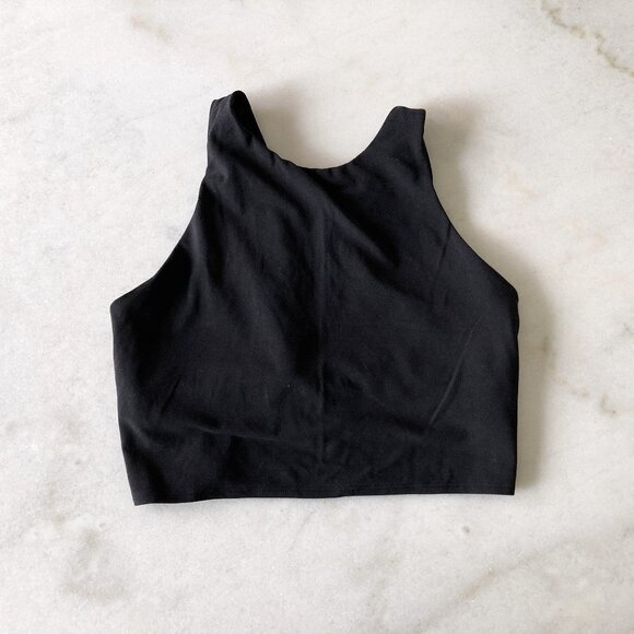 Athleta black high neck cropped tank / longline sports bra, Powervita fabric - Picture 2 of 5